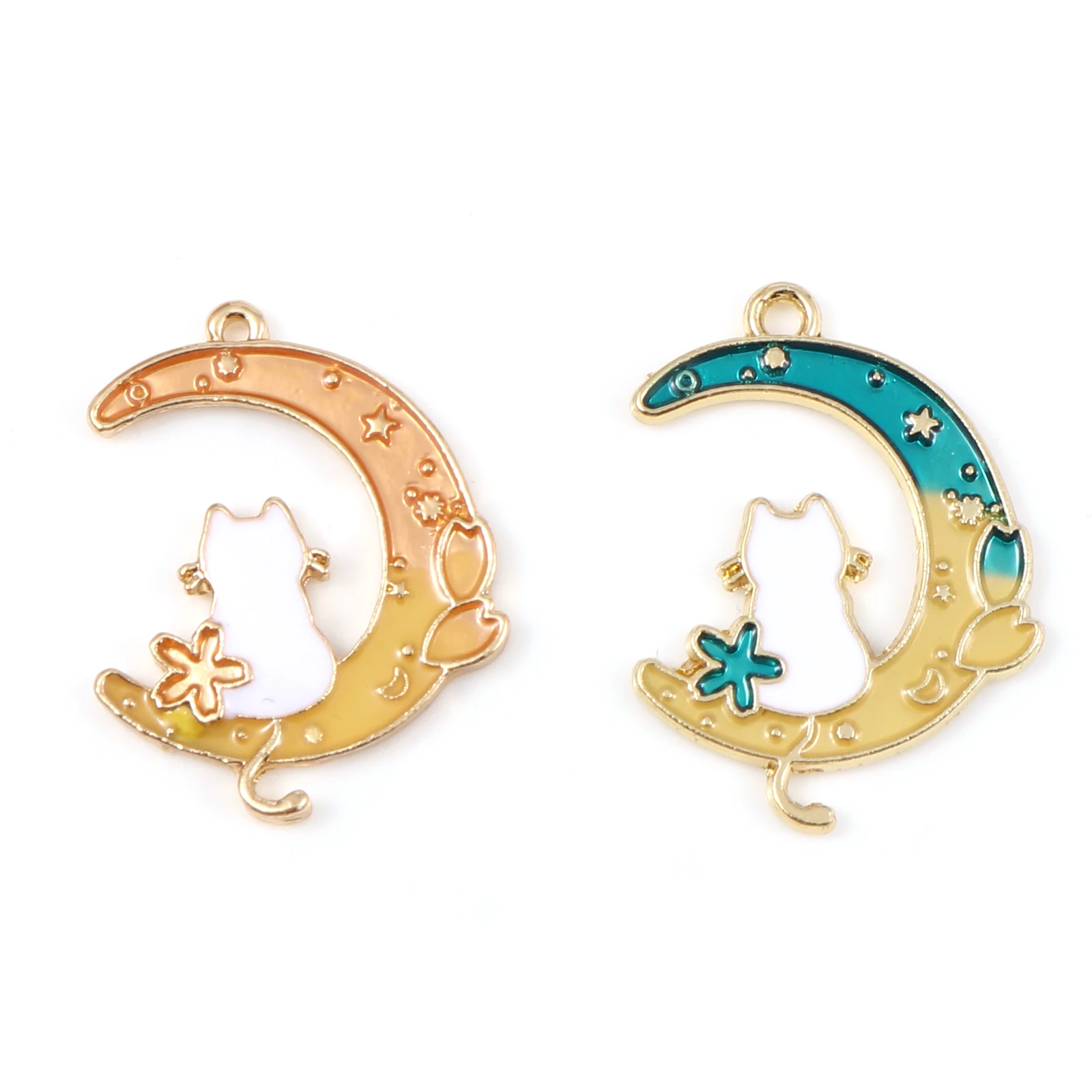 

Fashion Galaxy Charms Half Moon Gold Color Metal Multicolor Cat Enamel Pendants DIY Making Earrings Jewelry 28mm x 20mm,10PCs