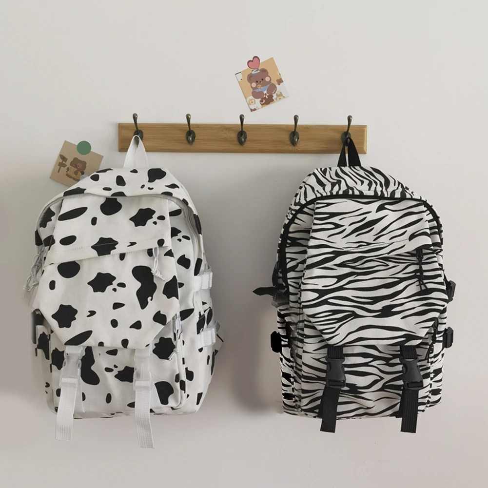 

Женский холщовый рюкзак в стиле преппи с принтом зебры и коровы, школьные сумки для студентов, вместительные рюкзаки