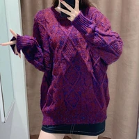 autumnwinter 2021 new knitted sweater jacket female korean retro loose round neck twist solid color sweater top autumn