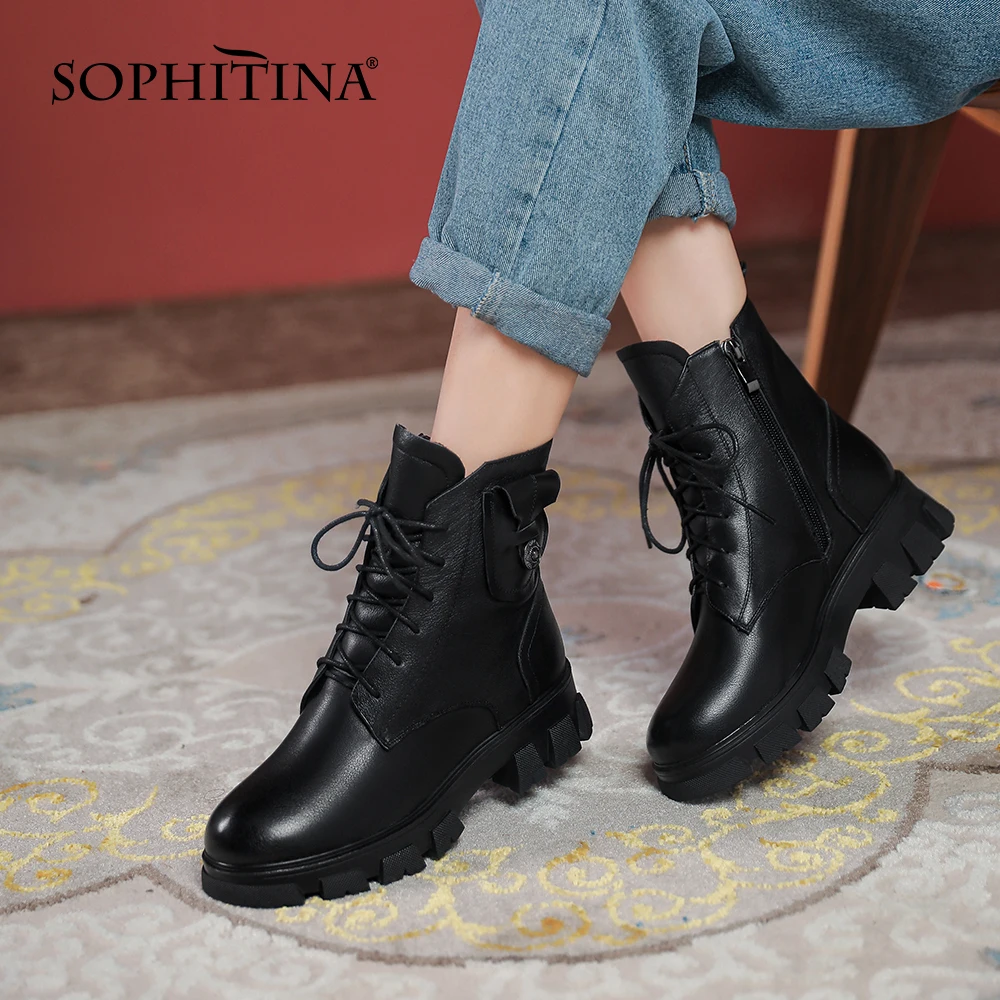 Murah Sepatu Bot Pergelangan Kaki Kasual SOPHITINA Sepatu Bot Ritsleting Ujung Bundar Nyaman Berenda Tetap Hangat Sepatu Kantor Wol WO825
