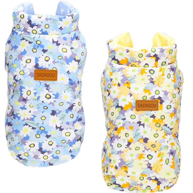 

Floral Pets Clothes Print Dog Coat Vest Jacket With D-Ring Hoodie Double-sided Costume For Small Dogs Bichon Pet Clothing Outfit