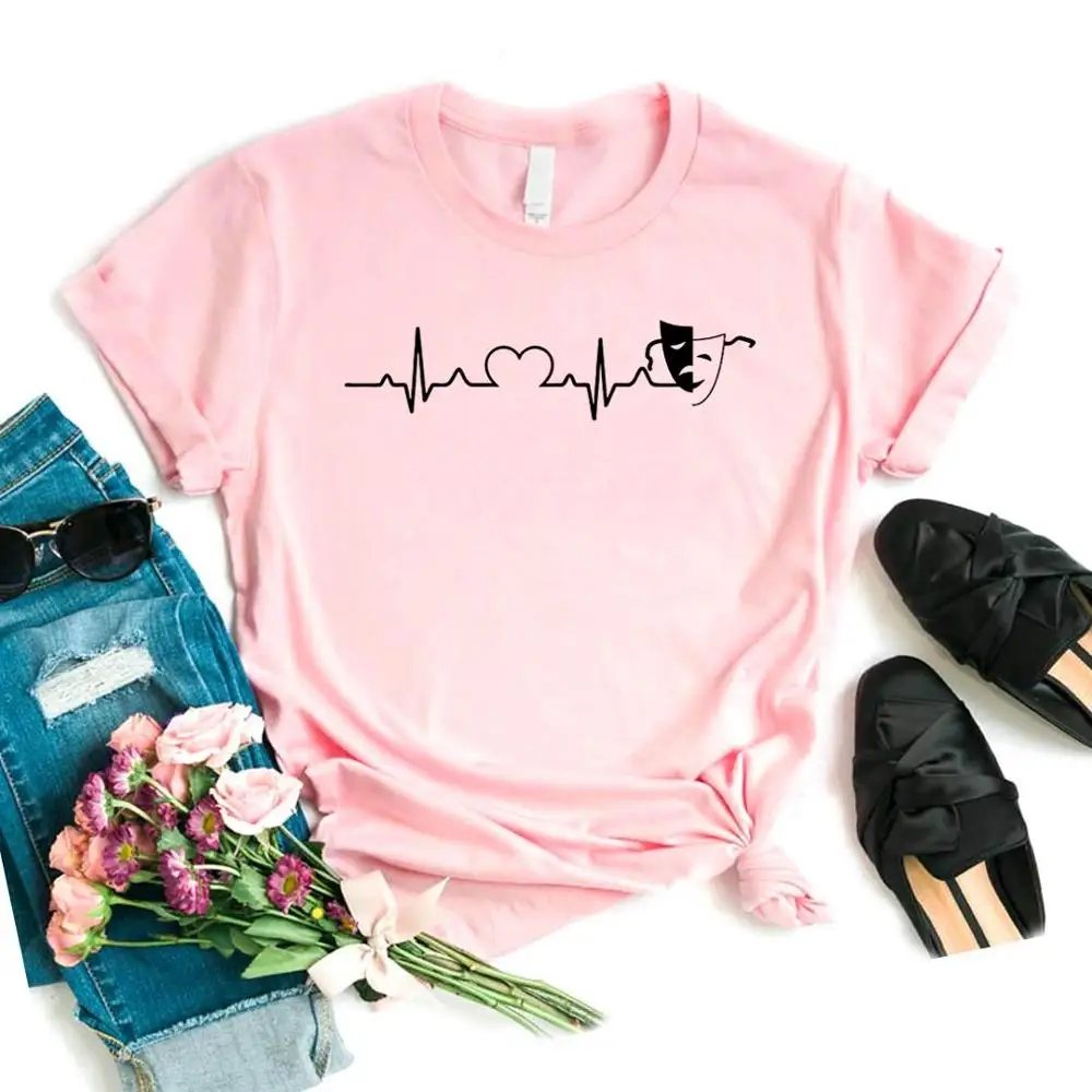 Драма &quotкардиограмма сердца печати женская футболка хлопок свободный покрой