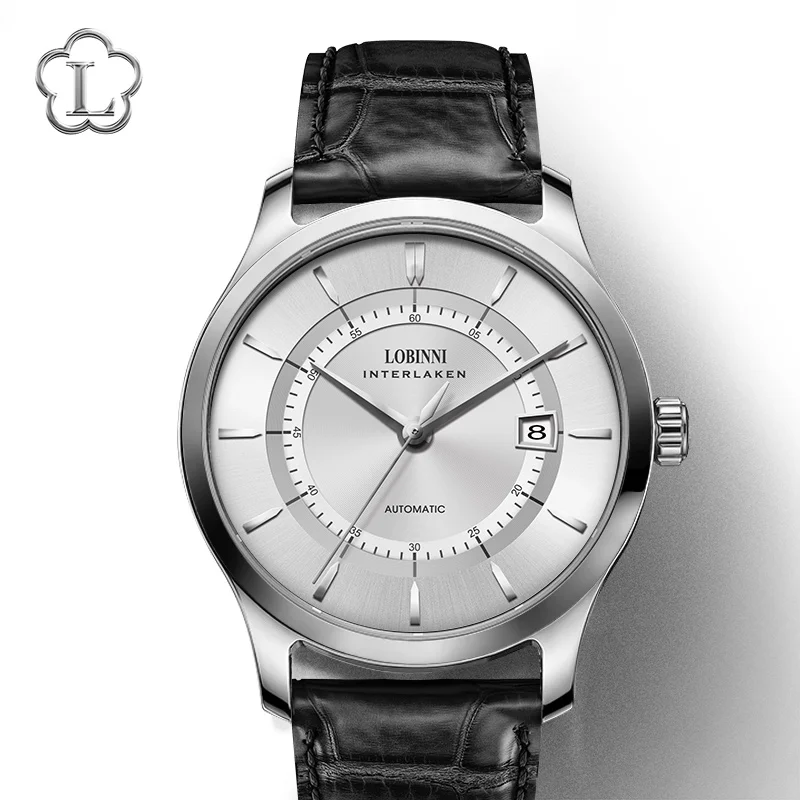 Часы LOBINNI механические водонепроницаемые мужские наручные часы с кожаным