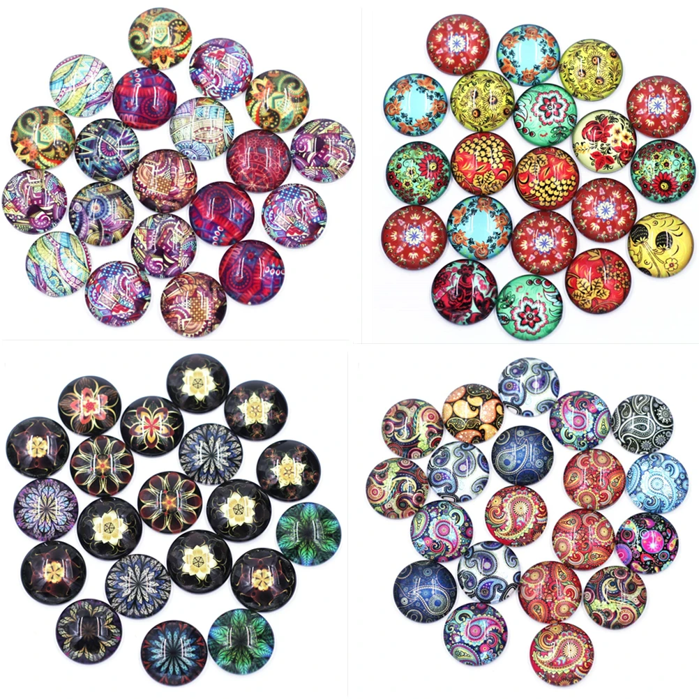 

5Pcs Domes Cameos Cabochons Floral Geometric Glass Round Flatback Mixed Scrapbook Handbag Jewelry DIY Accessories 25mm