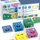 Головоломка Монтессори игрушки для детей Мультяшные, кубик, интеллектуальная игра, меняющая лицо, развивающие игрушки для детей, деревянные строительные блоки