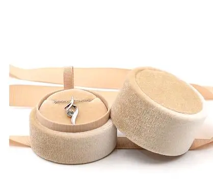 necklace box Шкатулка для ювелирных изделий из бежевого бархата круглый бант для кольца кулон и ожерелье - Цвет: necklace box