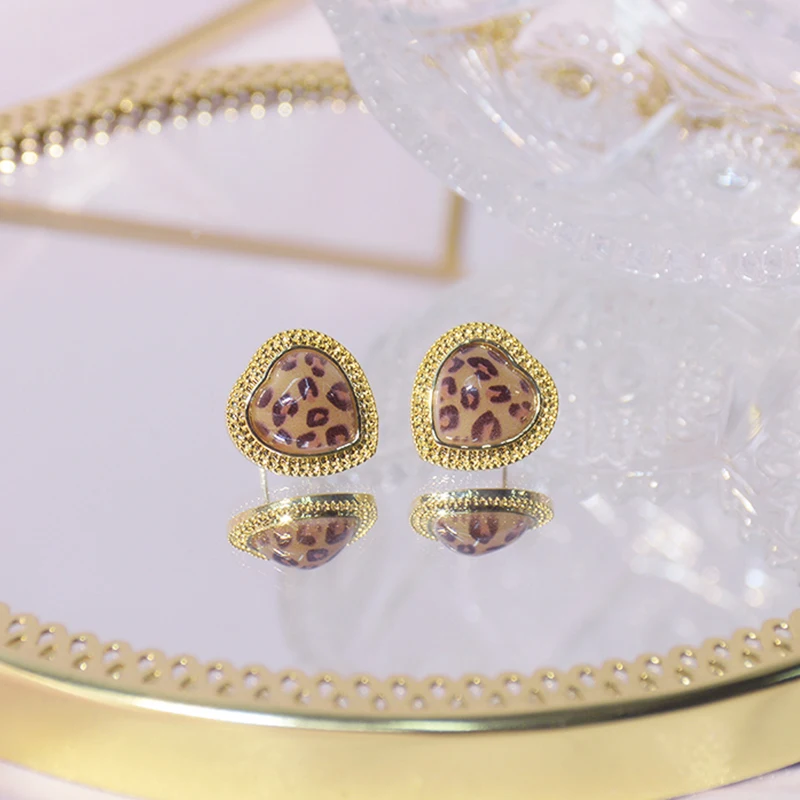 

Luxury 14K Real Gold Leopard Heart Earrings for Women Jewelry Brilliant Zirconia S925 Silver Needle Stud Wedding Party Hot Gift