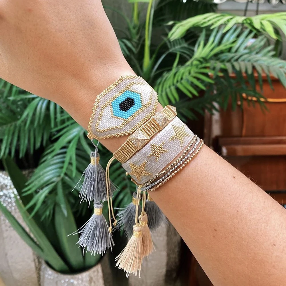 

BLUESTAR 2021 Turkish Evil Eye Bracelet Star Pulseras Mujer Moda MIYUKI Bead Jewelry Handmade Woven Armband