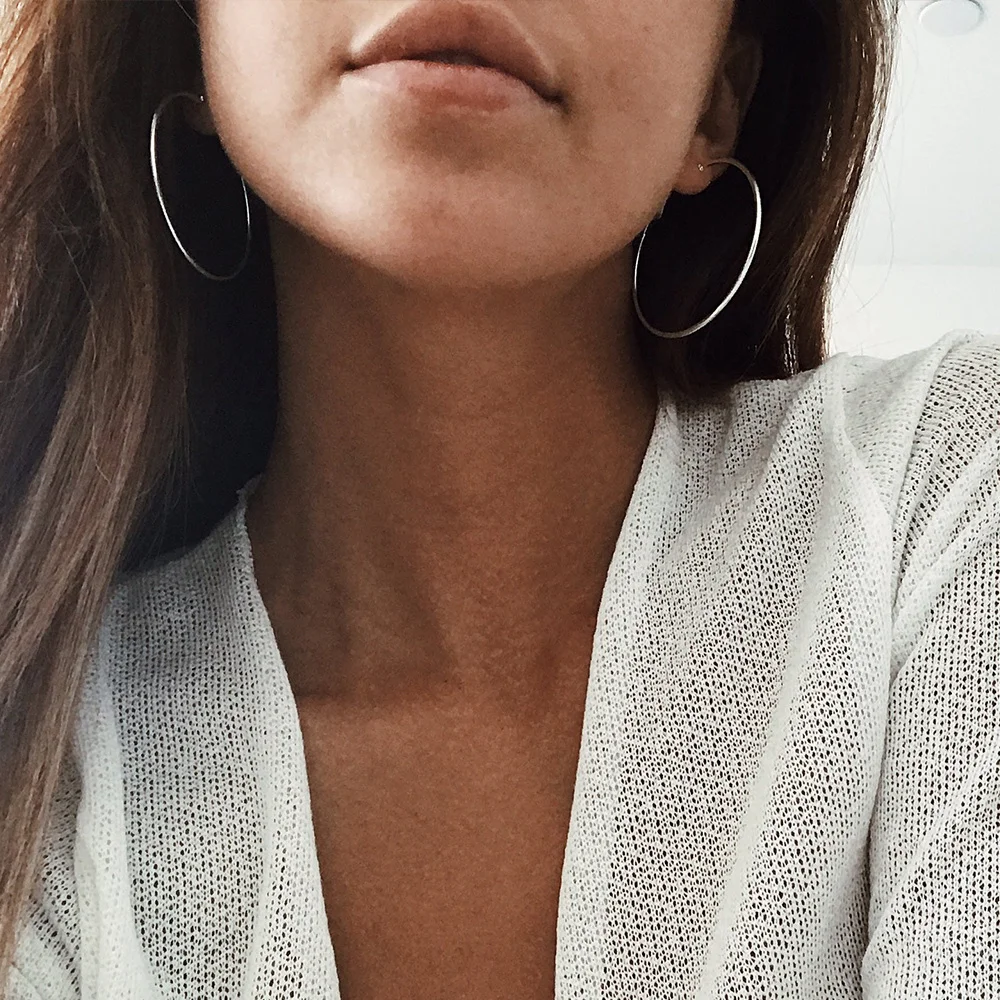 Женские серьги 50 мм Круглый Большой обруч золотые из нержавеющей стали Бохо