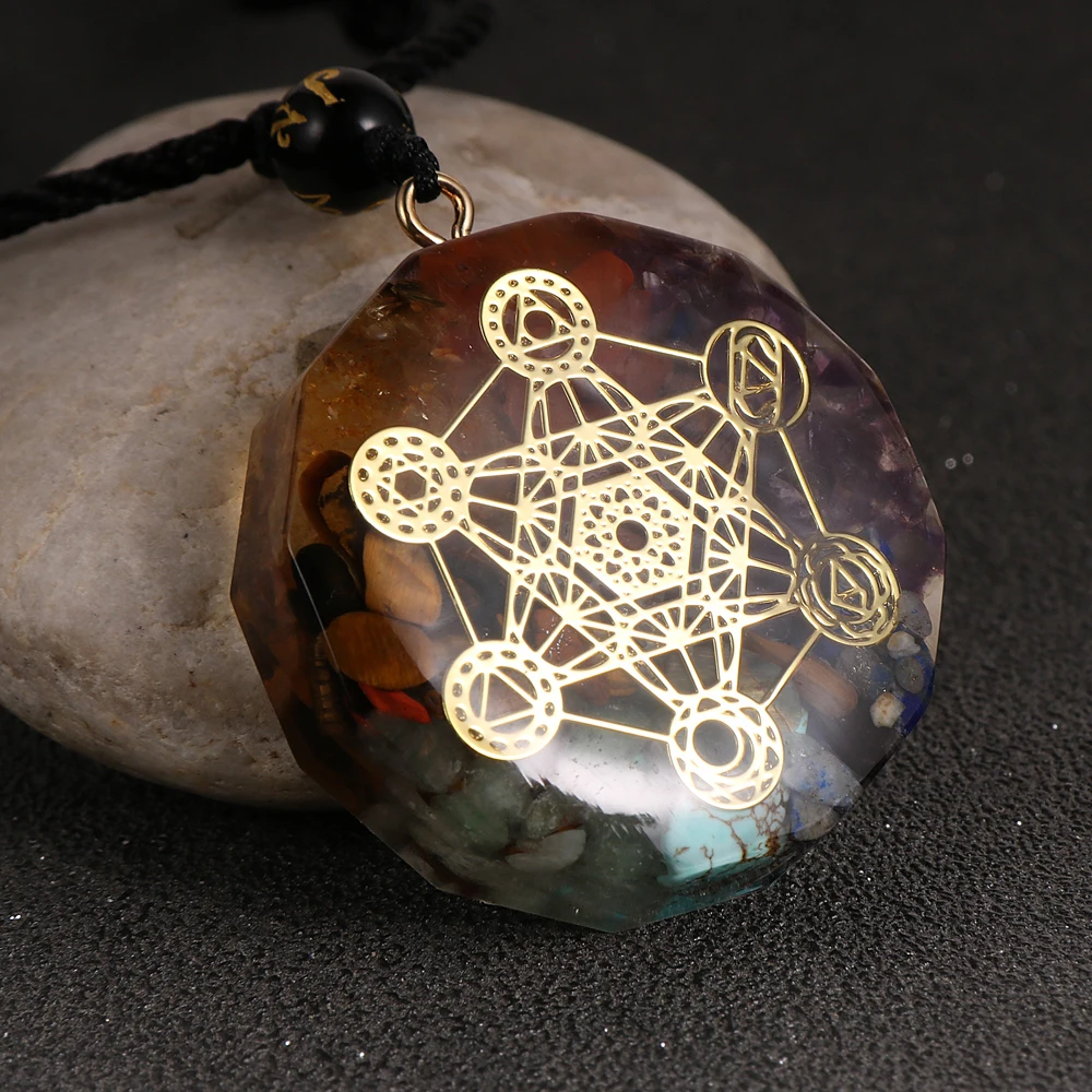 7 Chakras чип гравий Orgone кулон Пентакль ожерелье Orgonite исцеляющий баланс Регулируемая