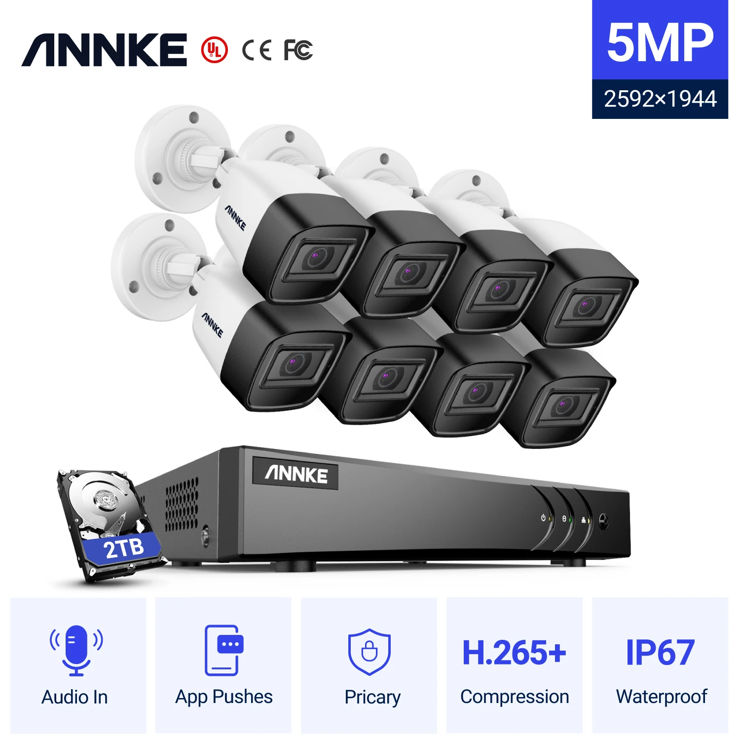 ANNKE S300 5MP Lite Ultra HD 8CH DVR CCTV система безопасности 8X IP67 наружный аудио в Камера