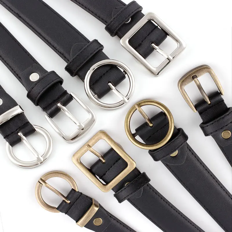 

Fashion All-match Bronze PU Women's belt Casual Round shape Pin buckle Decorative trouser belt Trendy jeans dress Belt female