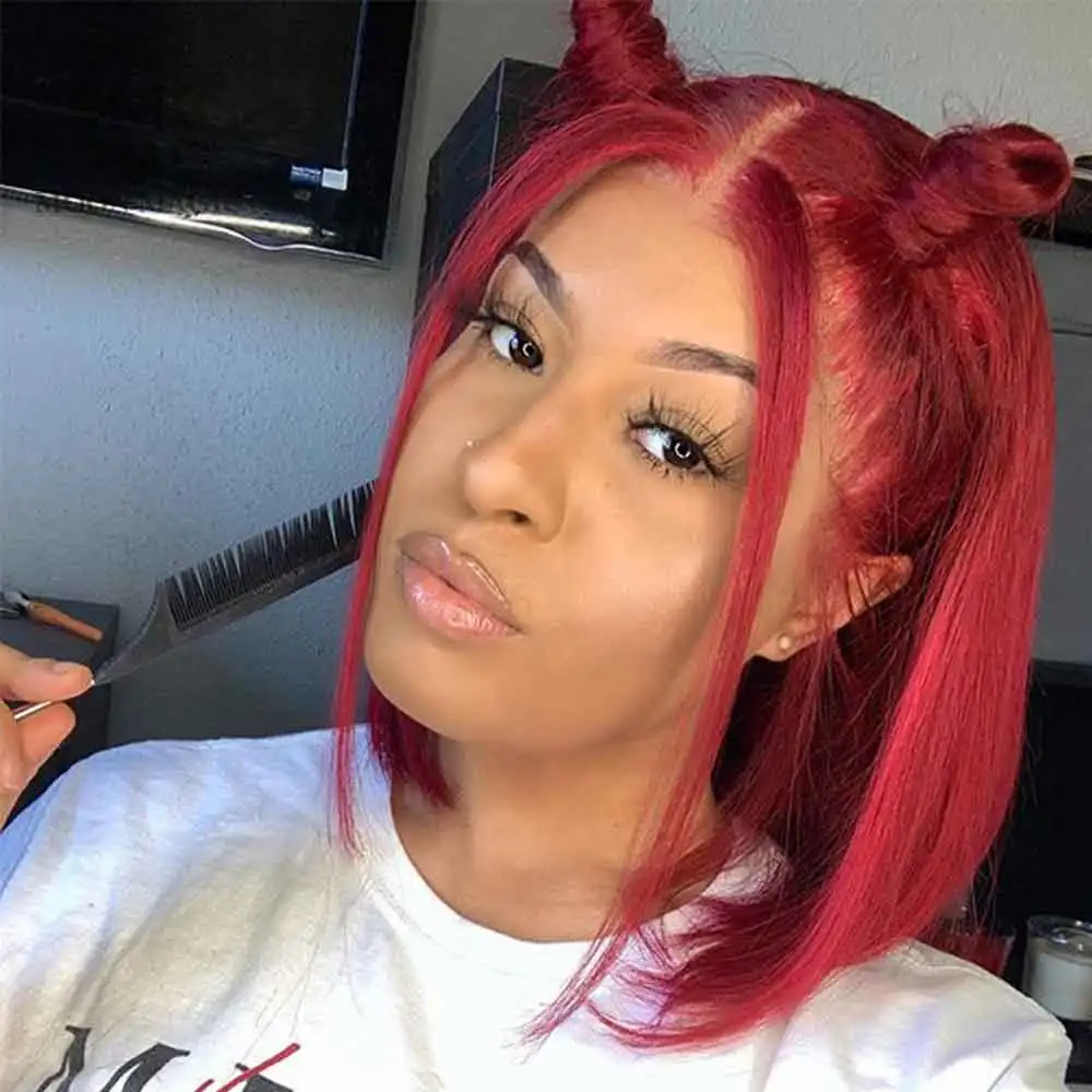 Парик с тупым отрезом красный парик 360 на сетке спереди прямые волосы боб цветные