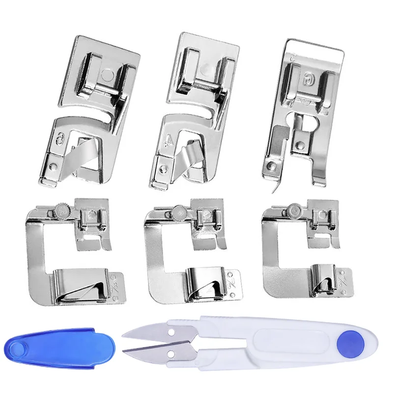 

LMDZ 6 Pcs Sewing Machine Presser Foot Set Narrow Rolled Hemming Foot Kit for All Low Shank Snap-On Singer Brother Janome