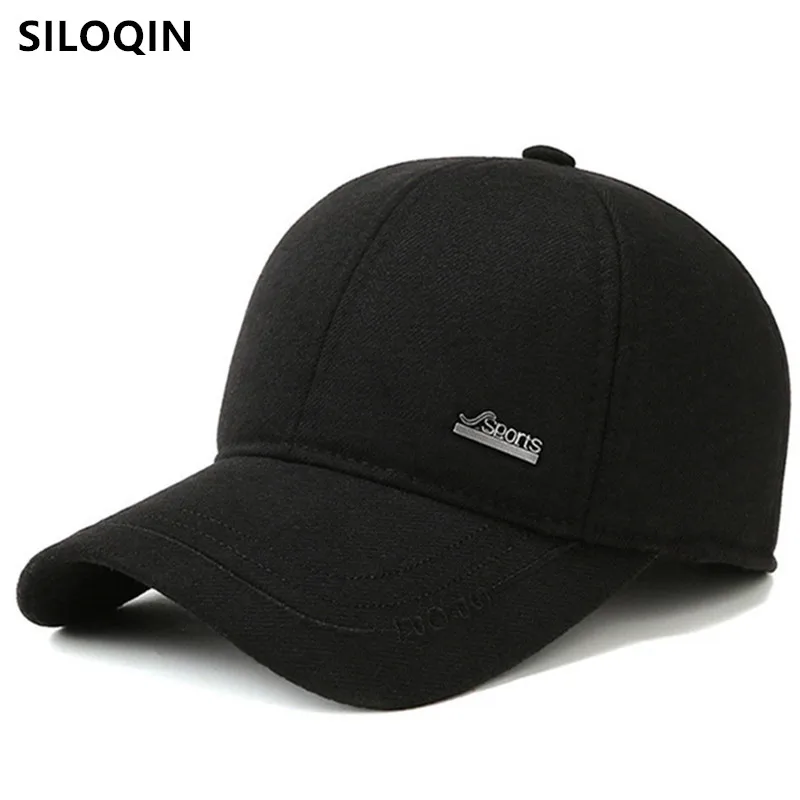 

SILOQIN Snapback Cap New Winter Men's Warm Earmuffs Hats Cold Proof Windproof Baseball Caps Adjustable Size Male Bone Sports Cap