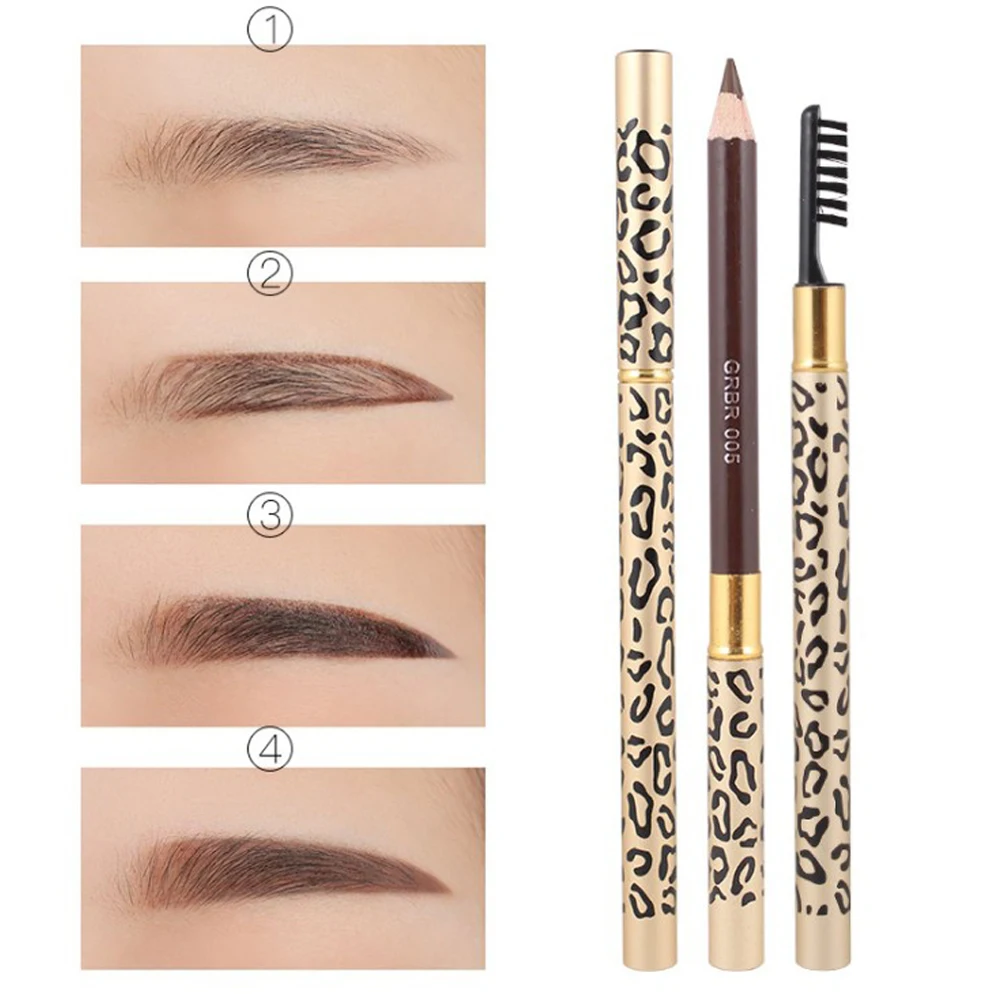 

1pcs Easy-using Waterproof Leopard Eyebrow Pencil Double-headed Eyebrow Pen with Makeup Brush Handy Comestic Tools Dropshipping