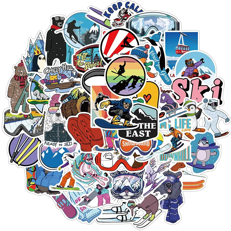 

50Pcs Pack Winter Skiing Snow Mountain Graffiti Stickers For Luggage Laptop Skateboard Snowboard Refrigerator Ski Decal Stickers