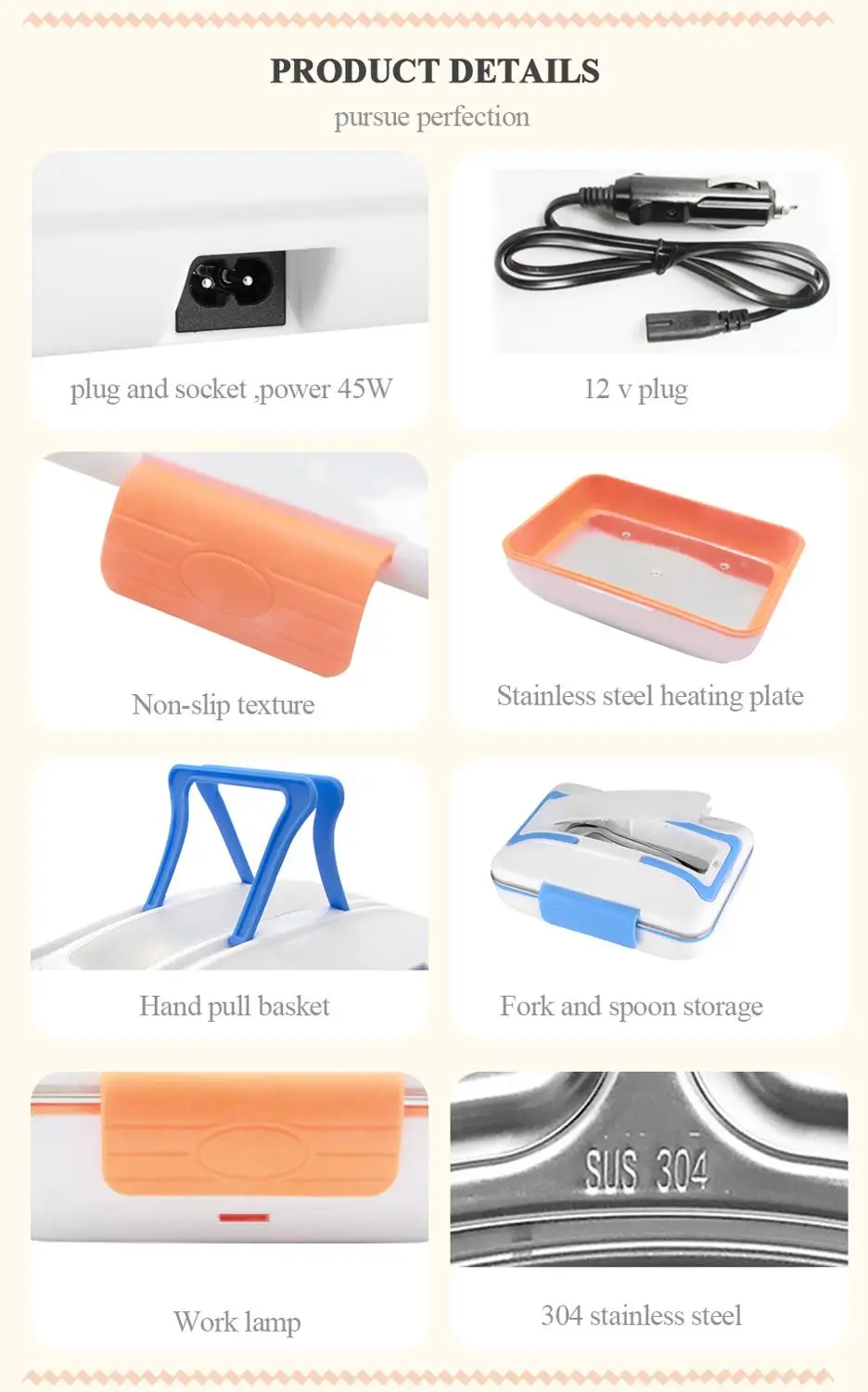 Портативный автомобильный нагреватель 12 в электрический ланч бокс из