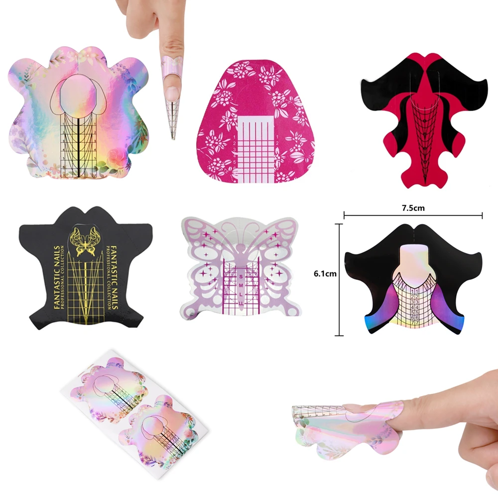

100pcs Paper French Nail Form Extension Tips Acrylic UV Gel Builder Sticker Self-Adhesive Nail Polish Guide Mold Decal Tool