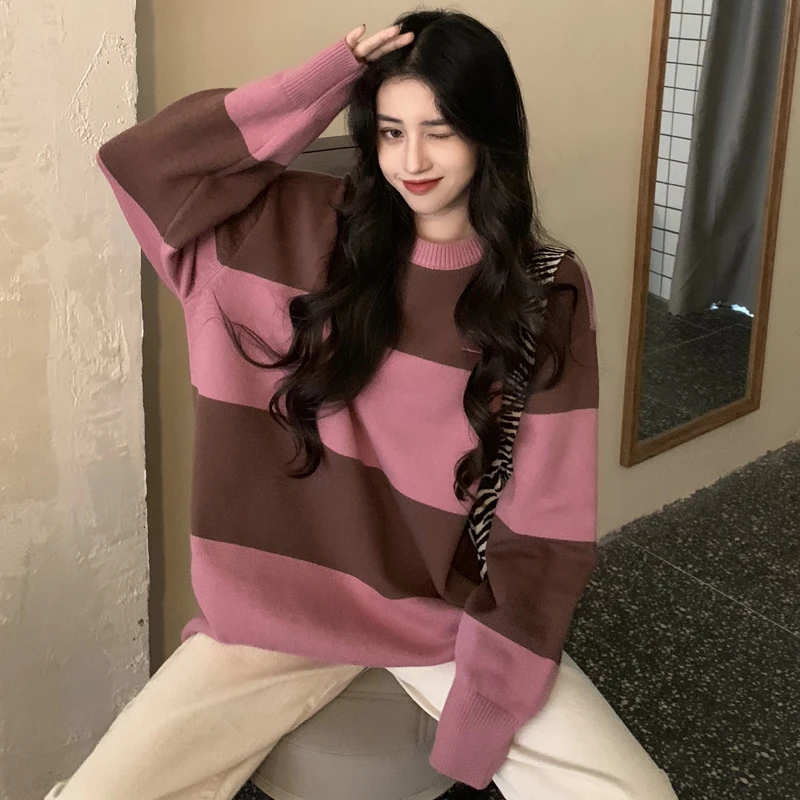 

Control to film sets qiu dong han edition loose round collar long sleeve knit sweater