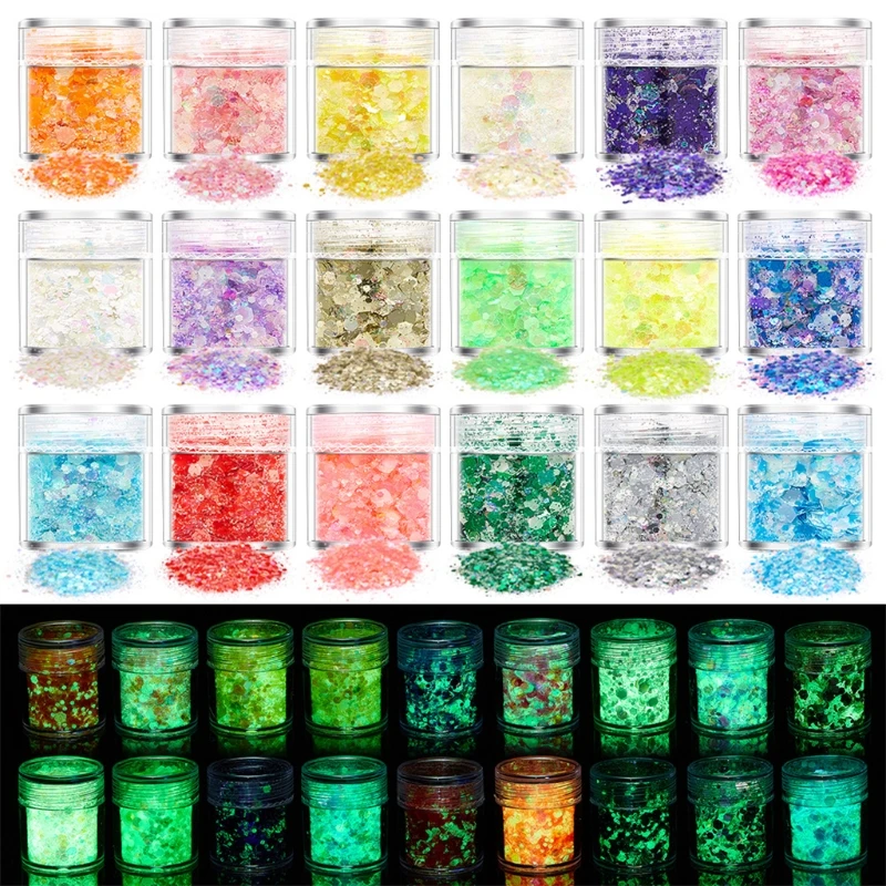 

18/24 цвета блестящая пудра блестки светящиеся голографические крупные Блестки для смолы ремесла наполнитель для дизайна ногтей Декор