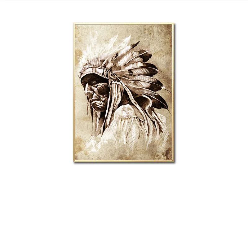 Picture A Черный и белый американский индеец портрет живопись Холст Плакаты принты скандинавские стены искусства картина для декора гостиной - Цвет: Picture A