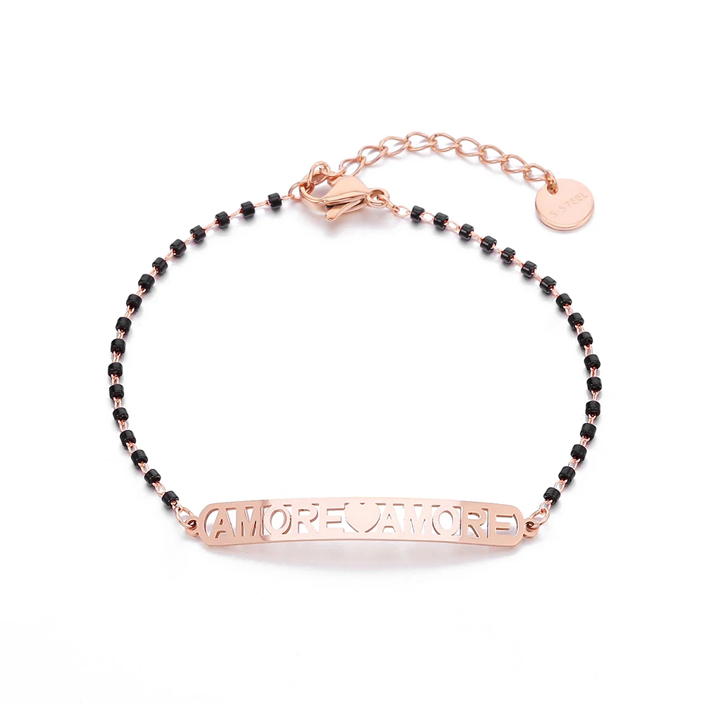 

Stainless Steel Bracelet High Quality Crystal Beads Chain AMORE Lettes Heart Charm Bracelets Women Jewelry Party Wedding Gifts