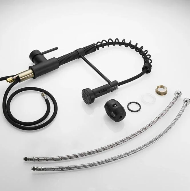 

Kitchen Faucets Brush Brass Faucets for Kitchen Sink Single Lever Pull Out Spring Spout Mixers Tap Hot Cold Water Crane