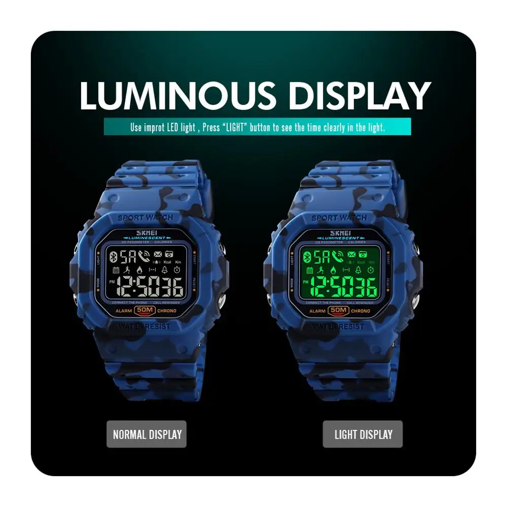 SKMEI стиль спортивные мужские часы электронные Bluetooth светящиеся
