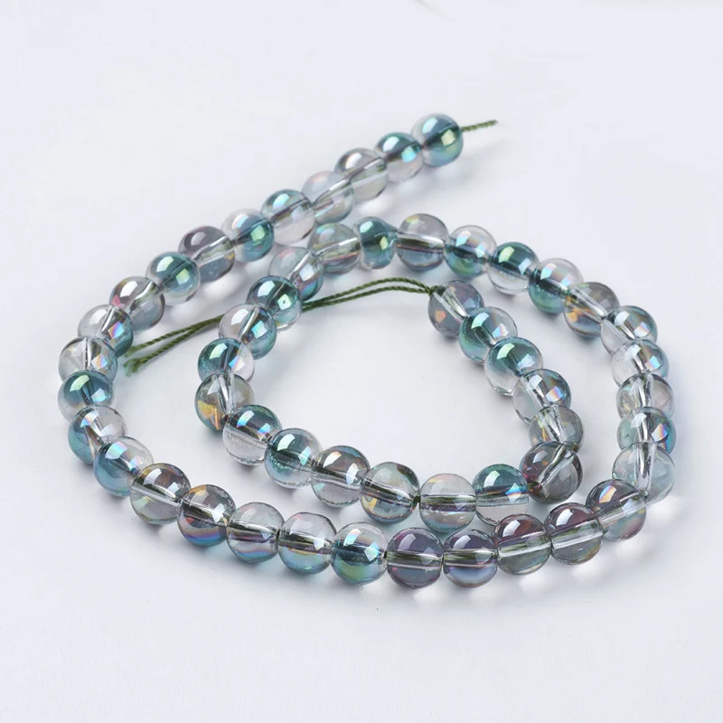 

1 Strand Colorful Electroplate Glass Round Beads 6~6.5mm Half Rainbow Plated Bead for jewelry making ,about 68~70pcs/strand F50