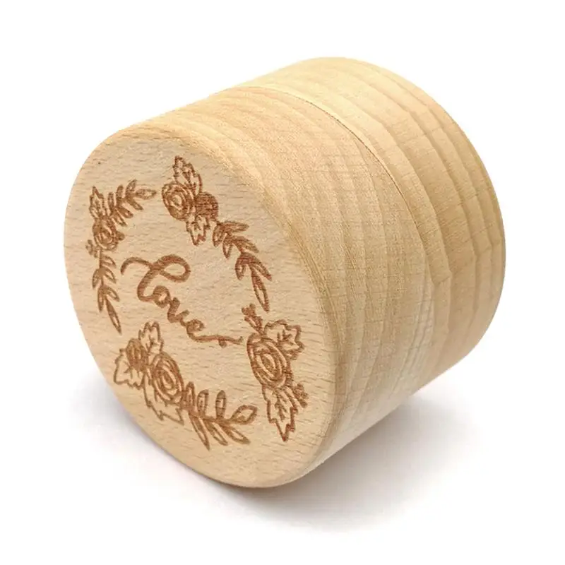 Винтажная деревянная круглая коробочка для кольца Свадьба деревенская на заказ