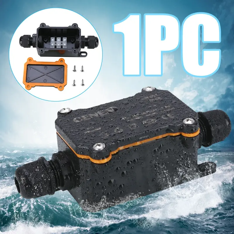 Черная IP68 электрическая распределительная коробка кабельный соединитель