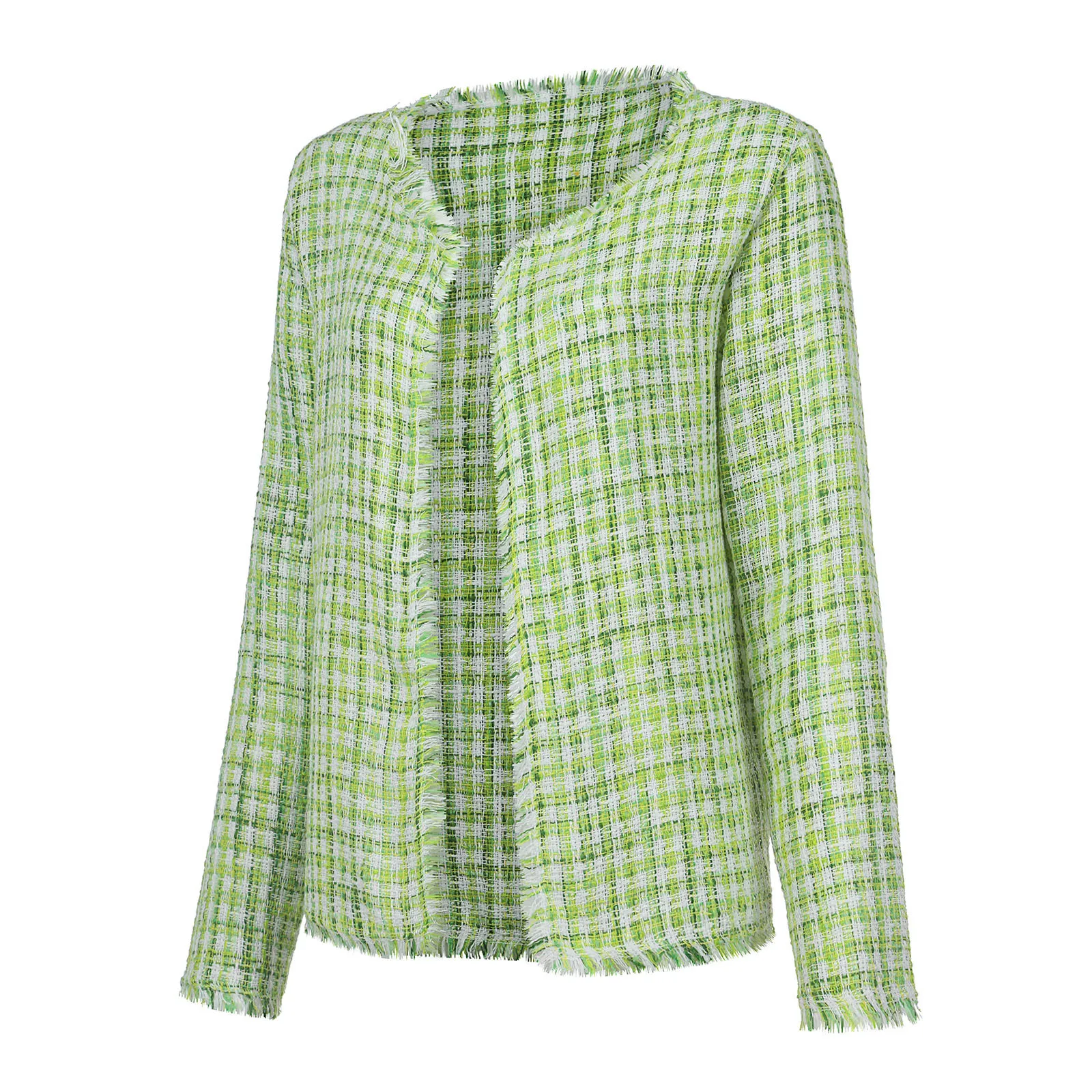 

Women Long Sleeve Rainbow Tweed Plaid Tassel Jacket Autumn Winter Oversize Coat Loose Vintage Elegant Streetwear Ropa Mujer