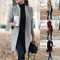 cinessd women woolen coat casual jackets 2021 autumn winter lapel long sleeve cardigan solid office lady plus size blends jacket