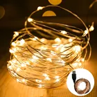 Светодиодсветильник гирлянда, серебристый провод, питание от USB, звездная гирлянда, рождественсветильник рлянда для свадьбы, Нового года, вечевечерние, домашнего декора