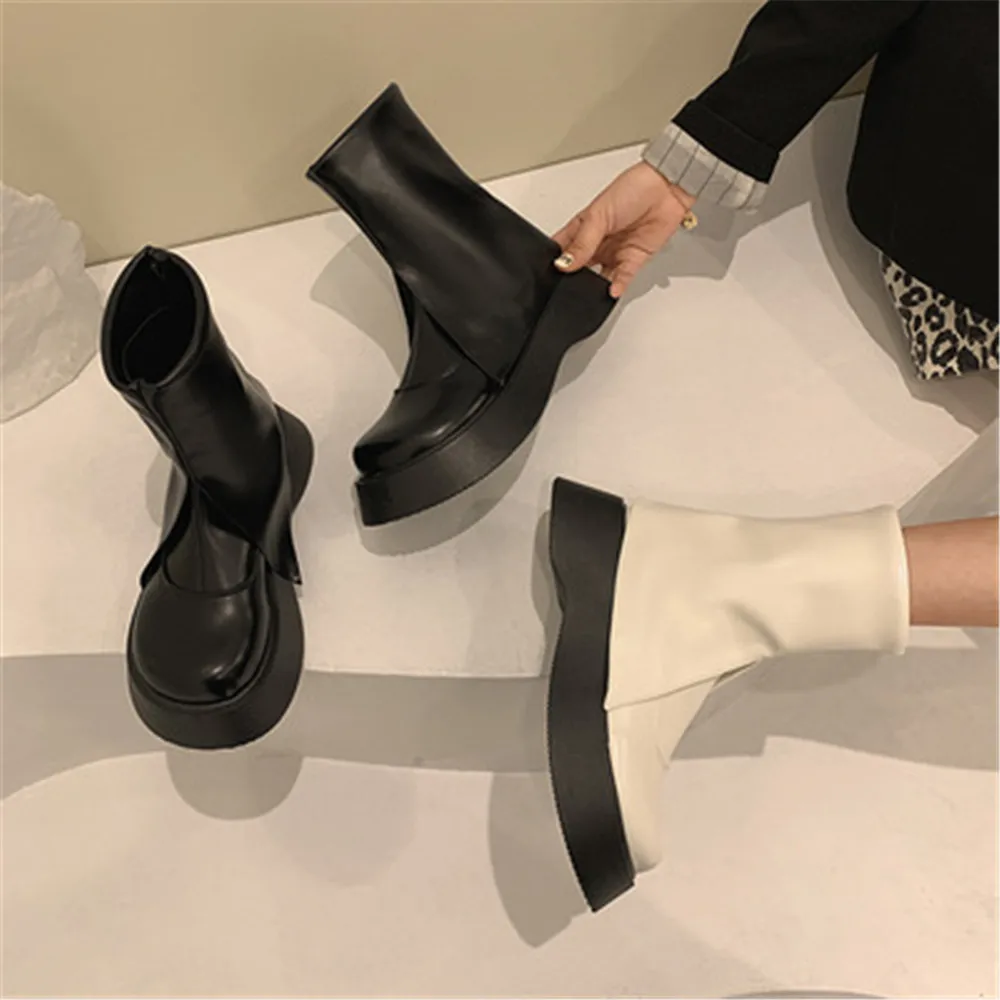 Spring Autumn Style Korean Short Tube Boots Women's 2021 New Network Popular Thick Sole Fashion Chelsea Bootie Lady Chunky Shoes
