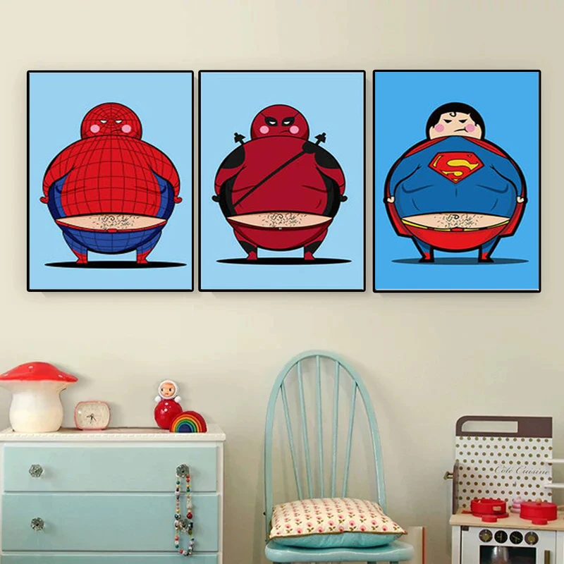 

Cartoon Marvel Superhero Posters Iron Man Burger Shop Canvas Painting Avengers Wall Art Mural Print Kid Room Home Decor Cuadros