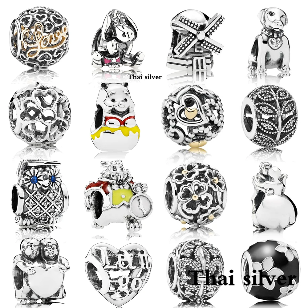 

2019 NEW Thai Silver Retro WINDMILL Cute Dog Leaves Dancing Couple PrimroseDetails GRADUATE Daisy Bear Beaded Charm Collection