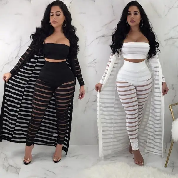 Осенний осенний комплект из 3 предметов с длинными рукавами женский полосатый