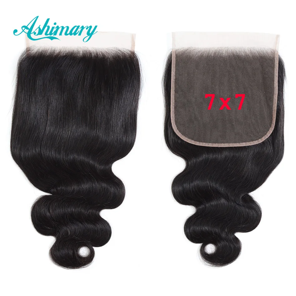 Ashimary бразильские объемные волны 7x7 закрытие шнурка Remy человеческие волосы 8-20