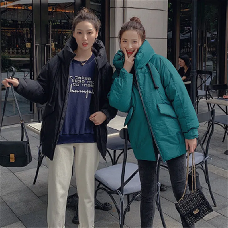 Winter Jacket Women Fashion Hooded Parkas Padded Coat Lady Mid-Long Thick Down Short Plus Size Korean Black White Loose | Верхняя одежда