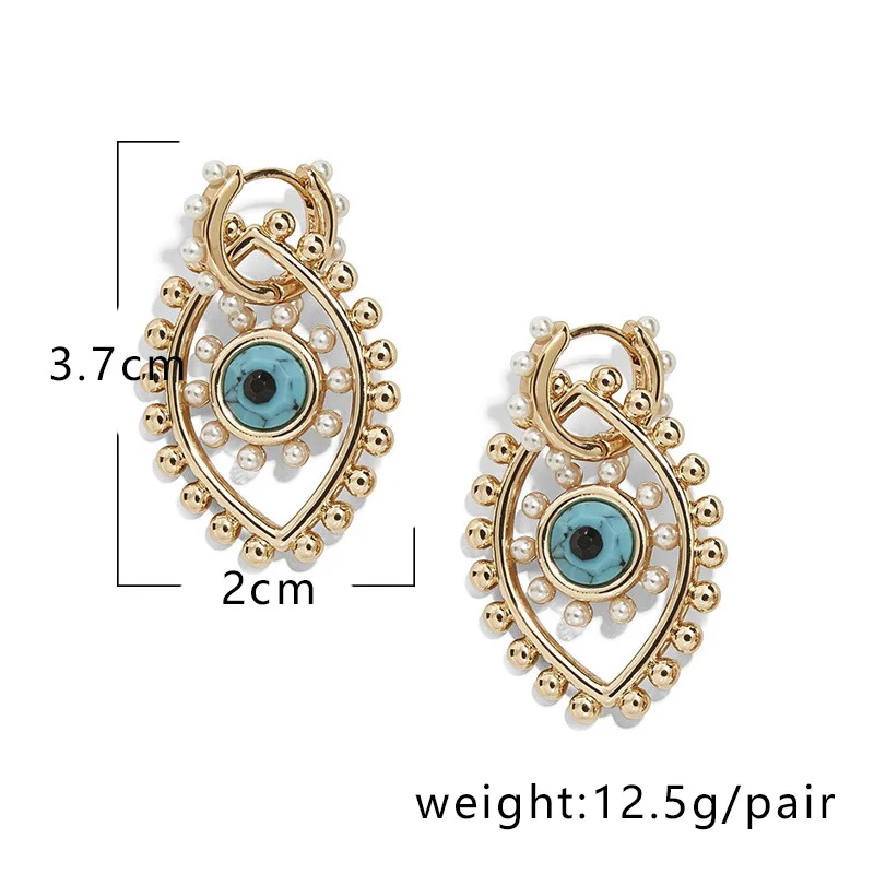 

Bohemia New Evil Eye Pearls Gold Metal Stud Earrings for Women Trend Statement Fashion Evil Eye Stud Earrings Jewelry for Female