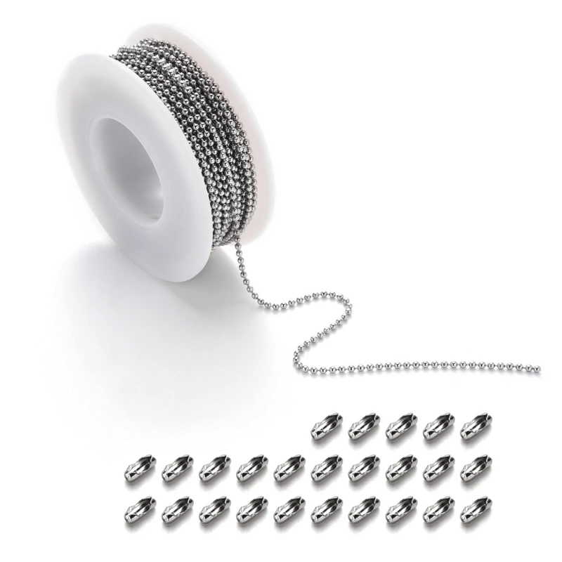 

10m Stainless Steel Ball Chains Necklace with 20pcs Connectors Clasps Silver Bead Chain Set