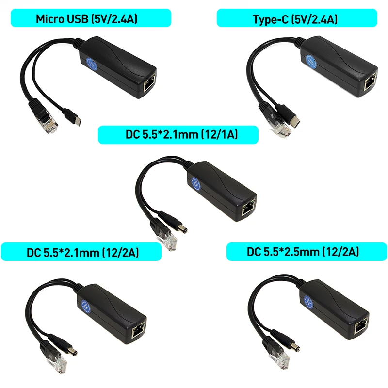 Гигабитный PoE сплиттер Micro USB/Type-C/DC IEEE 802.3af 10/100 Мбит/с Power over Ethernet для IP-камеры и Raspberry