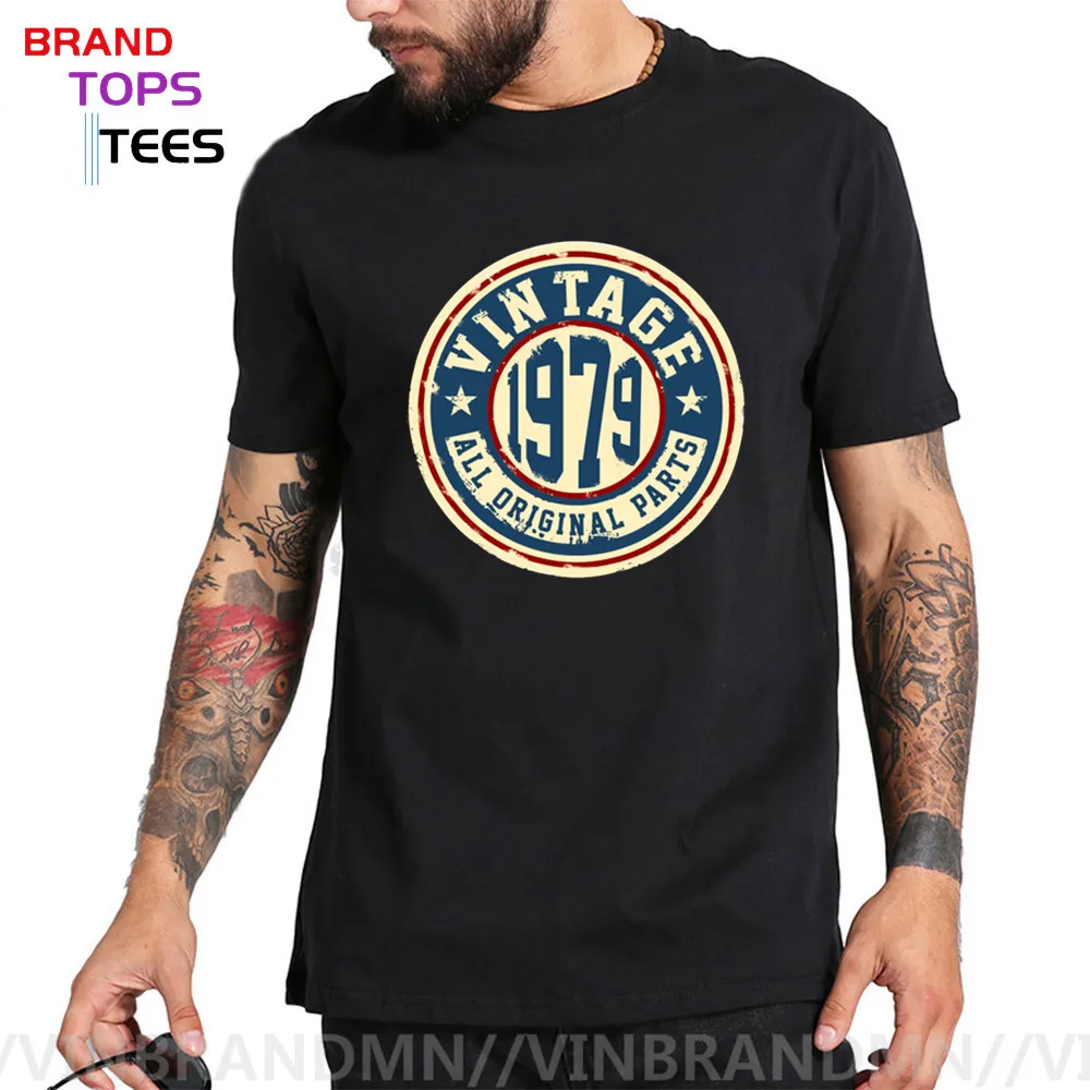 

Ретро классический подарок на день рождения футболки в винтажном стиле 1979 все оригинальные запчасти Футболка мужская Повседневная Пользов...