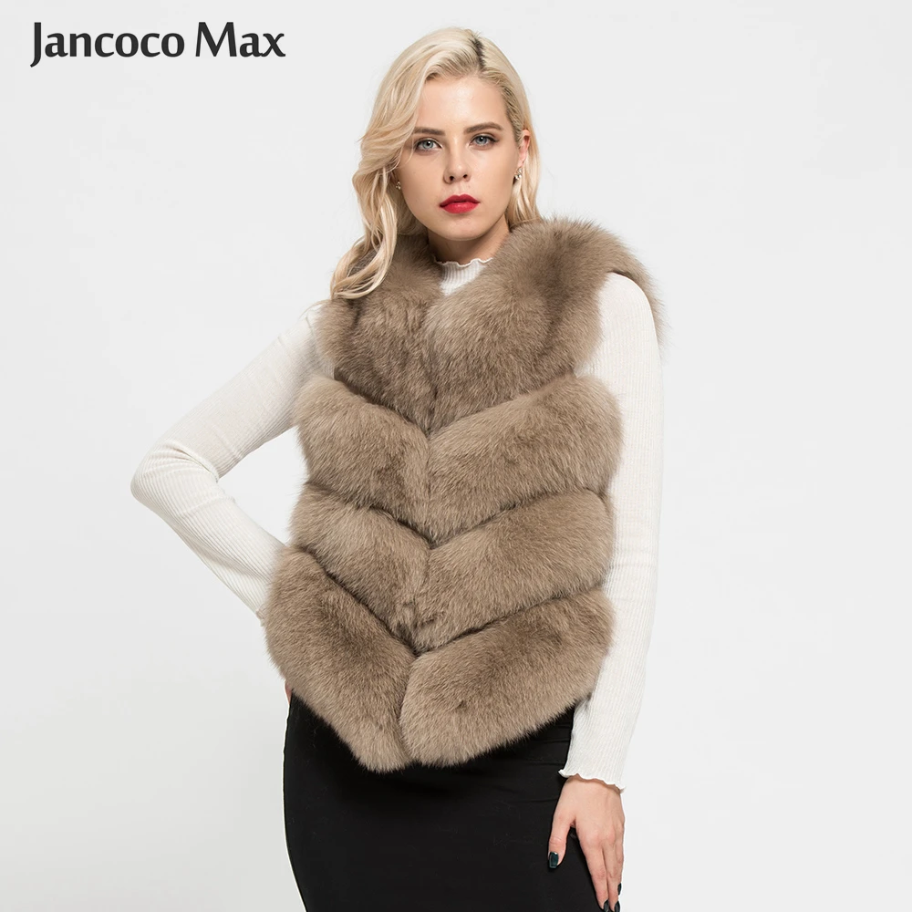Jancoco Max 12 цветов Топ мягкий толстый натуральный Лисий мех жилет 4 ряда Женская Зимняя мода натуральный меховой жилет короткая куртка новинка S7164