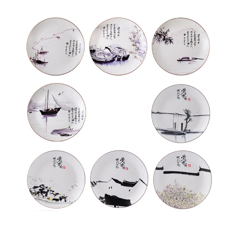 Китайская пейзажная живопись керамическая тарелка настенная Подвеска для
