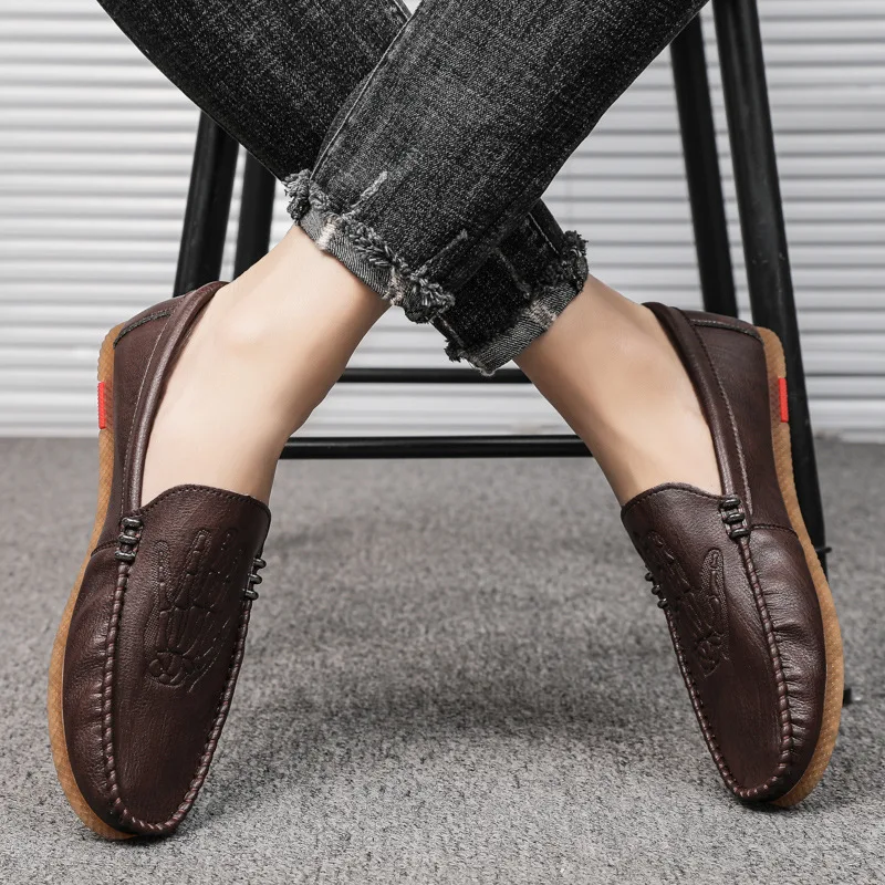 

2021 New Spring and Autumn Men's Casual Leather Shoes Korean Fashion Trendy Wild Men's Trendy Breathable Peas Shoes XM362
