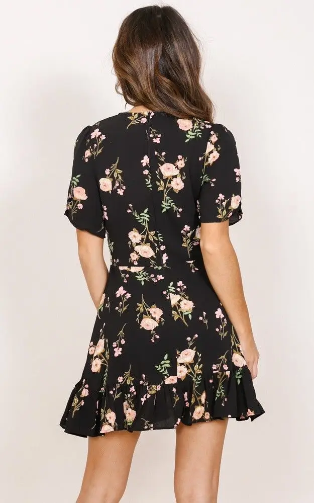 

2020 Fashion Women Short Sleeve Bodycon Casual Party Short Mini Dress Hot Summer Floral Deep V-neck Ball Gown Dresses Hot