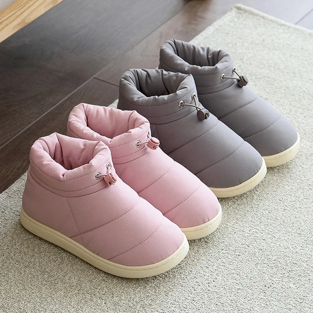 Женские зимние теплые Нескользящие хлопковые однотонные домашние тапочки с